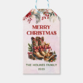 Westerne Cowboy Laarzen Vrolijk Kerstcadeau Labels Cadeaulabel (Voorkant)