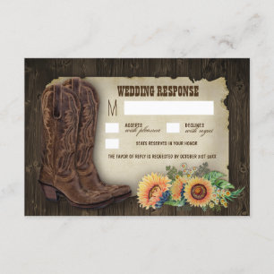 Westerne Cowboy Laarzen Zonnebloem bruiloft RSVP K Kaartje