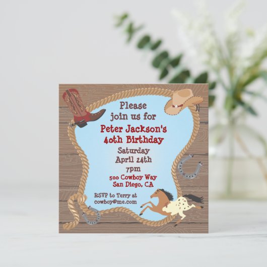 Westerne Cowboy Lasso Uitnodiging (Staand voorkant)