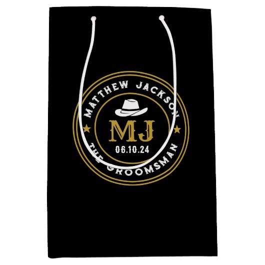 Westerne Cowboy  Logo Gepersonaliseerde Groomsmen Medium Cadeauzakje (Voorkant)