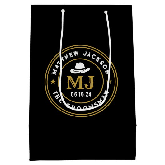 Westerne Cowboy  Logo Gepersonaliseerde Groomsmen Medium Cadeauzakje (Achterkant)