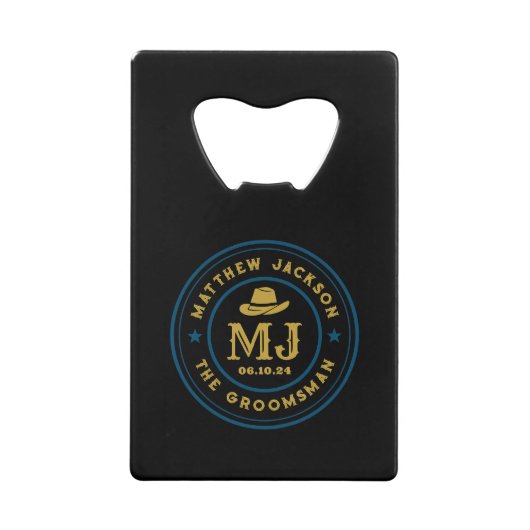 Westerne Cowboy Logo Monogram Groomsmen Creditkaart Flessenopener (Voorkant)