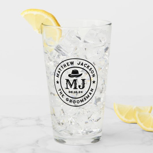 Westerne Cowboy  Logo Monogram Groomsmen Glas (Voorkant ijs)