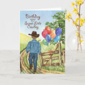 Westerne cowboy met Balonys verjaardag Kaart (Gele Bloem)
