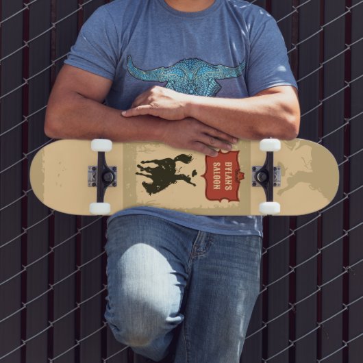 Westerne Cowboy Monogram Rustieke Naam Saloon Persoonlijk Skateboard (Buiten 3)