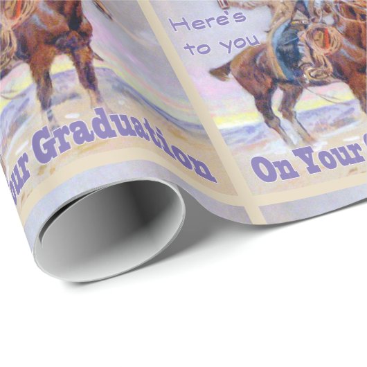 Westerne cowboy op paard Afstuderen toast cadeau w Cadeaupapier (Rol Hoek)