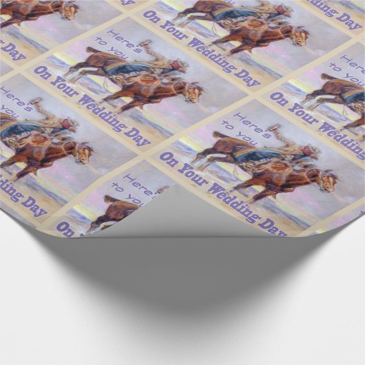 Westerne cowboy op paard bruiloft toast geschenkve cadeaupapier (Hoek)