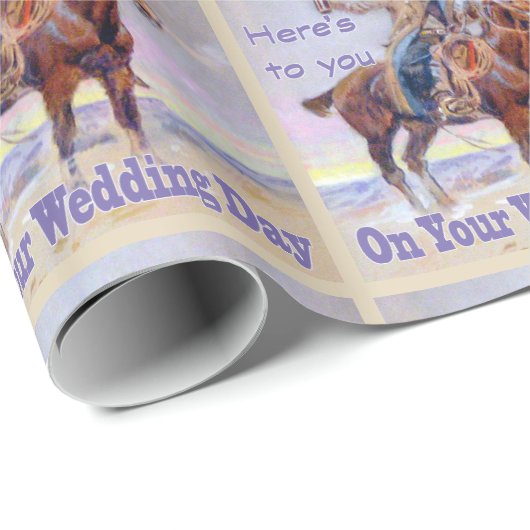Westerne cowboy op paard bruiloft toast geschenkve cadeaupapier (Rol Hoek)