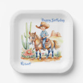 Westerne cowboy op paard gepersonaliseerde verjaar papieren bordje (Voorkant)