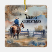 Westerne cowboy op paard keramisch ornament (Voorkant)