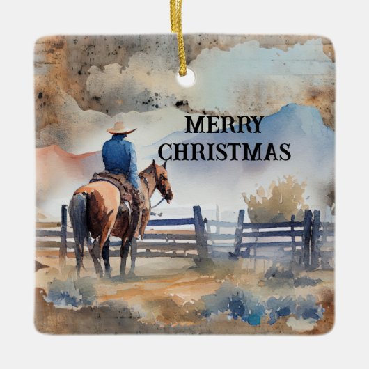 Westerne cowboy op paard keramisch ornament (Voorkant)