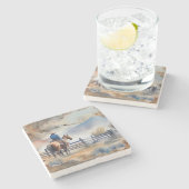 Westerne cowboy op paard stenen onderzetter (Zijkant)