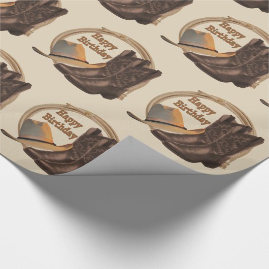 Westerne Cowboy Pet Boots en Rope Happy Birthday Cadeaupapier (Hoek)