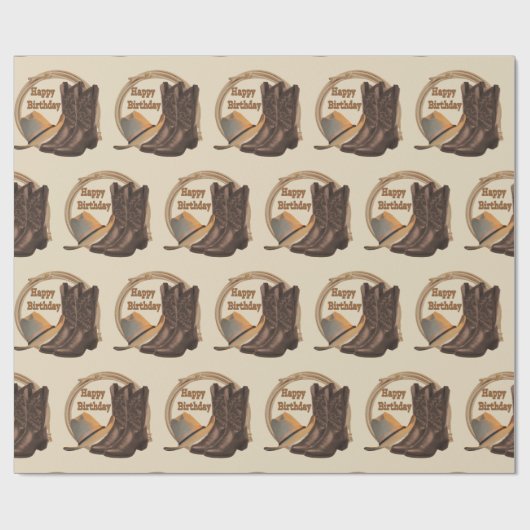 Westerne Cowboy Pet Boots en Rope Happy Birthday Cadeaupapier (Vlak)