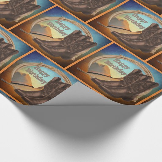 Westerne Cowboy Pet Boots en Rope Happy Birthday Cadeaupapier (Hoek)