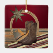 Westerne Cowboy Pet Boots Rope en Star Square Keramisch Ornament (Achterkant)