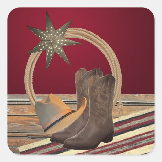 Westerne Cowboy Pet Boots Rope en Star Vierkante Sticker (Voorkant)