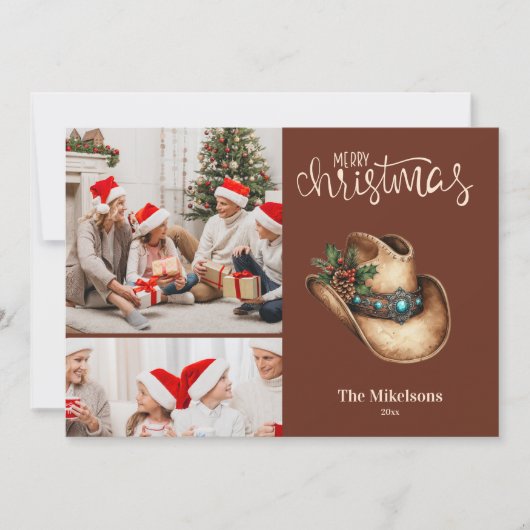 Westerne Cowboy Pet Christmas 2 Foto Feestdagenkaart (Voorkant)