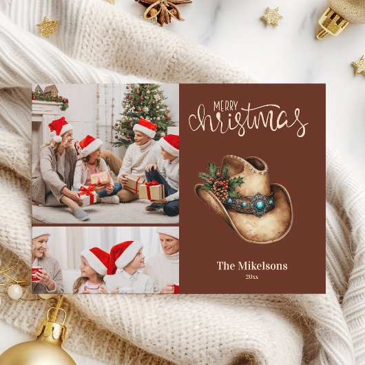 Westerne Cowboy Pet Christmas 2 Foto Feestdagenkaart