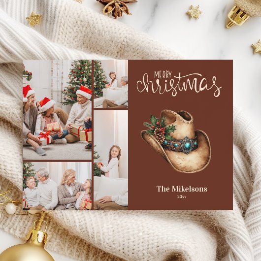 Westerne Cowboy Pet Christmas 4 Foto Feestdagenkaart