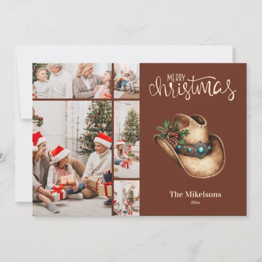 Westerne Cowboy Pet Christmas 5 Foto Feestdagenkaart (Voorkant)