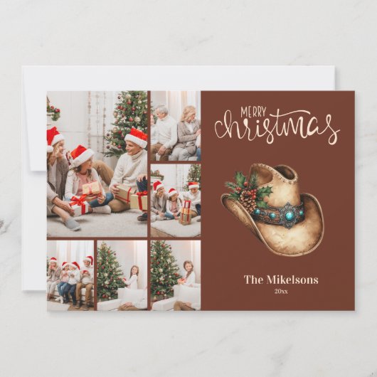 Westerne Cowboy Pet Christmas 6 Foto Feestdagenkaart (Voorkant)