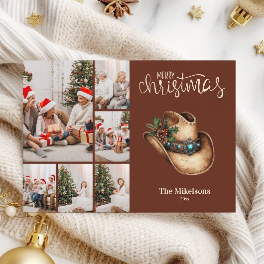 Westerne Cowboy Pet Christmas 6 Foto Feestdagenkaart