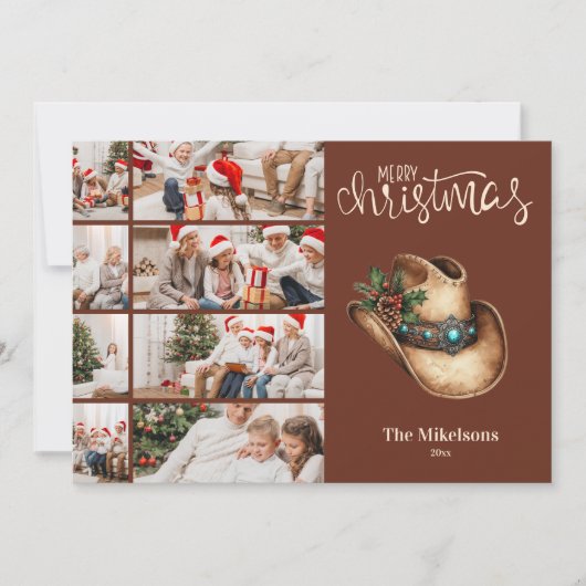 Westerne Cowboy Pet Christmas 8 Foto Feestdagenkaart (Voorkant)