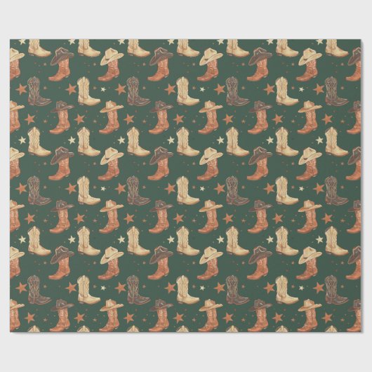 Westerne Cowboy Pet en laarzen kerst Cadeaupapier (Vlak)