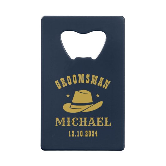 Westerne Cowboy Pet Groomsmen Persoonlijke naam Creditkaart Flessenopener (Voorkant)