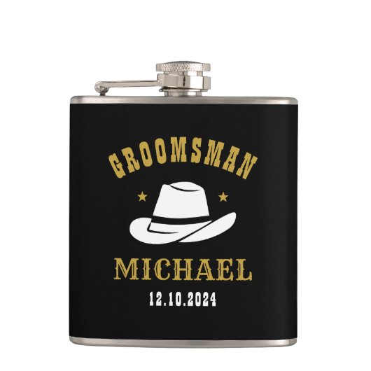 Westerne Cowboy Pet Groomsmen Persoonlijke naam Heupfles (Voorkant)