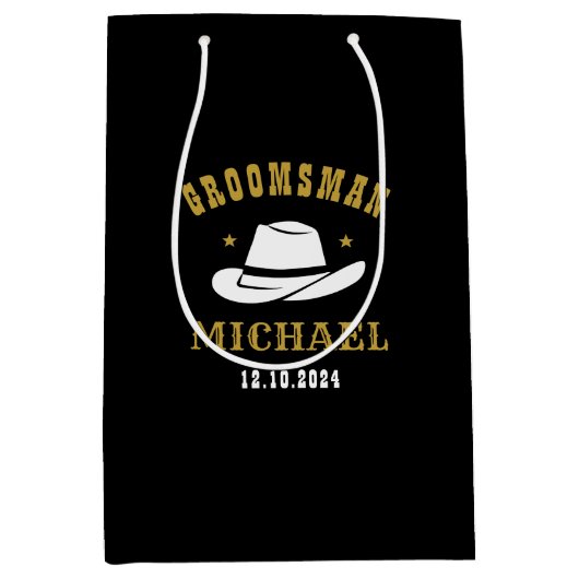 Westerne Cowboy Pet Groomsmen Persoonlijke naam Medium Cadeauzakje (Voorkant)