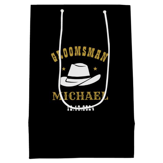 Westerne Cowboy Pet Groomsmen Persoonlijke naam Medium Cadeauzakje (Achterkant)
