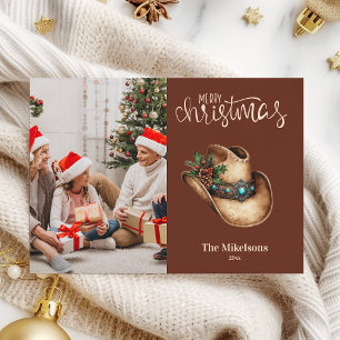 Westerne Cowboy Pet Kerstfoto Feestdagenkaart