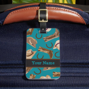Westerne Cowboy Pet laarzen Turquoise blauw Blauwg Bagagelabel