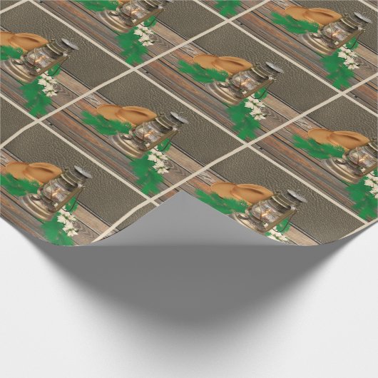 Westerne cowboy Pet Lantern Faux Wood Leather Prin Cadeaupapier (Hoek)