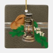 Westerne cowboy Pet Lantern Faux Wood Leather Prin Keramisch Ornament (Achterkant)