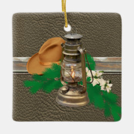 Westerne cowboy Pet Lantern Faux Wood Leather Prin Keramisch Ornament