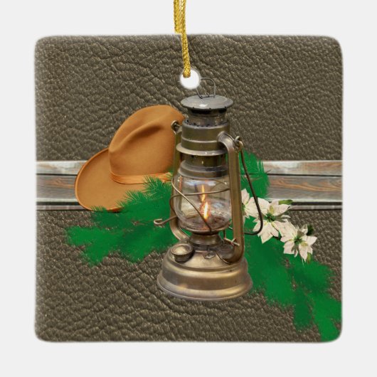 Westerne cowboy Pet Lantern Faux Wood Leather Prin Keramisch Ornament (Voorkant)