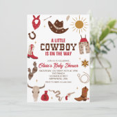 Westerne Cowboy Plaid Rood Baby shower Uitnodiging (Staand voorkant)