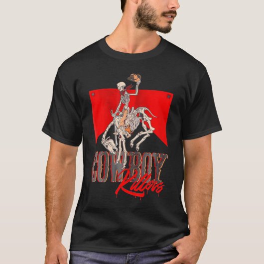 Westerne Cowboy Punchy Cowboy Killers Skull Skelet T-shirt (Voorkant)