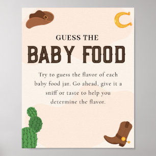Westerne Cowboy Raad de Baby Food Baby shower Game Poster