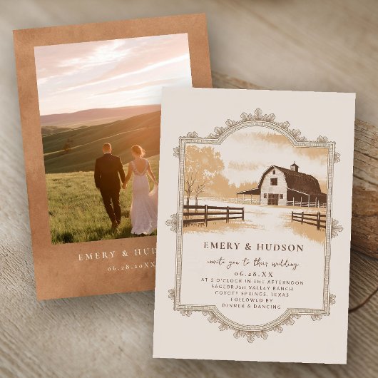 Westerne Cowboy  Ranch Barn Trouwfoto Kaart