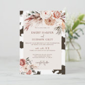 Westerne Cowboy Ranch Boho Floral Koeienhuid bruil Kaart (Staand voorkant)