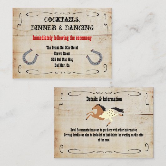 Westerne Cowboy Receptie Behuizing Kaart Invoegen (Voorkant / Achterkant)