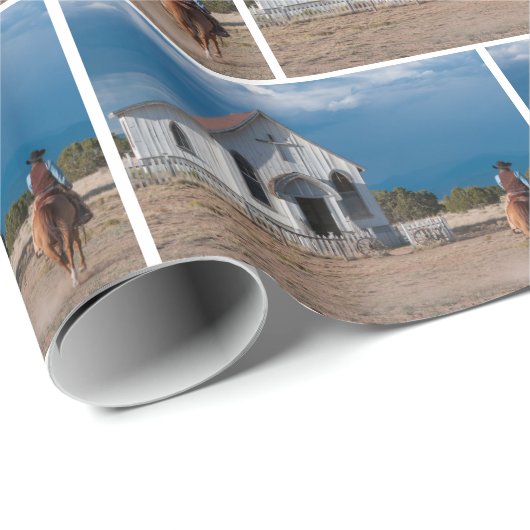 Westerne cowboy Riding Horse to Church Gift Wrap Cadeaupapier (Rol Hoek)