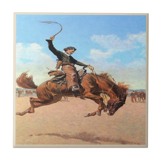  Westerne cowboy Riding Wild Bucking Horse Tegeltje (Voorkant)