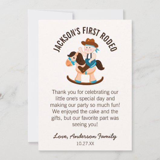 Westerne Cowboy Rocking Horse Boy Verjaardag Bedankkaart (Voorkant)