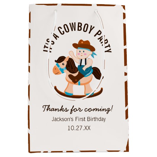 Westerne Cowboy Rocking Horse Boy Verjaardag Medium Cadeauzakje (Voorkant)