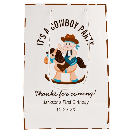 Westerne Cowboy Rocking Horse Boy Verjaardag Medium Cadeauzakje (Achterkant)